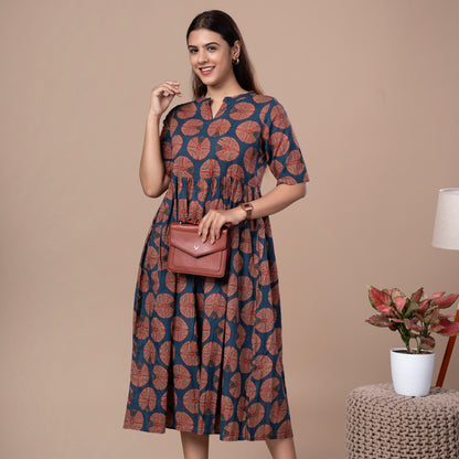 Ajrakh Print Cotton One Piece Midi Dress