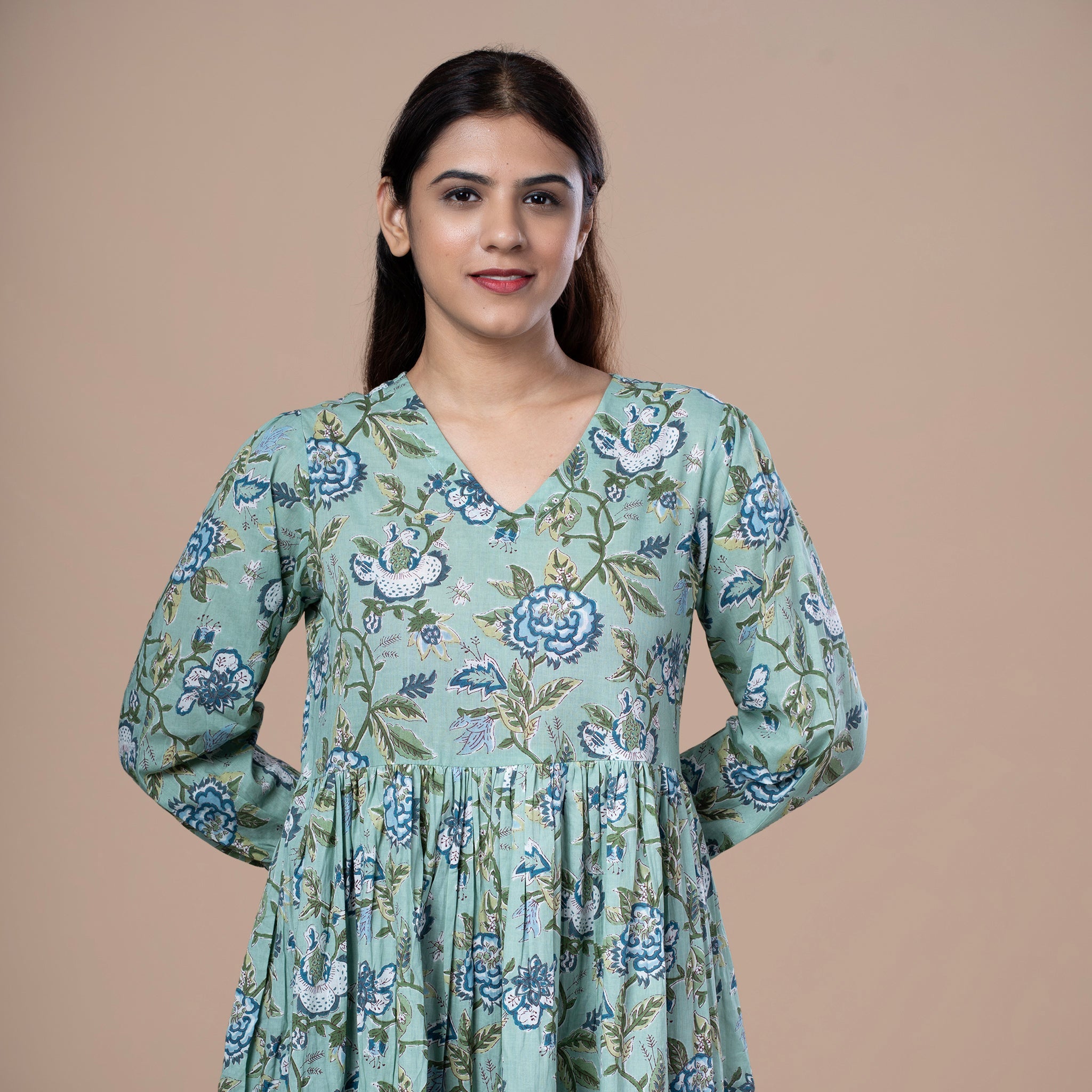 Floral Cotton One Piece Dress - Mint