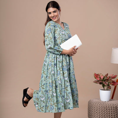 Floral Cotton One Piece Dress - Mint