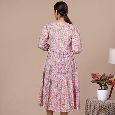 Floral Cotton One Piece Dress - Pink