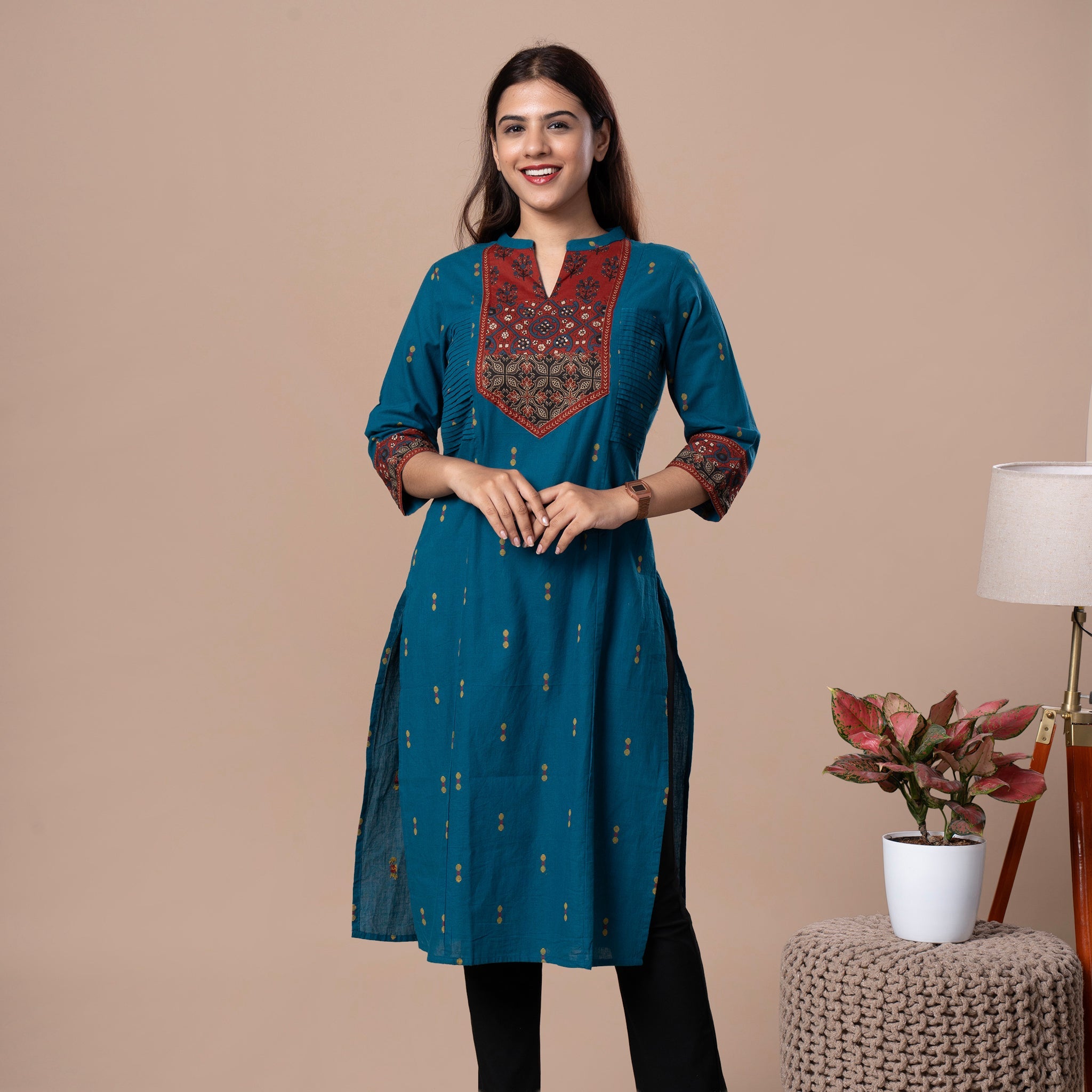 Ajrakh Handloom Cotton Kurta - Blue
