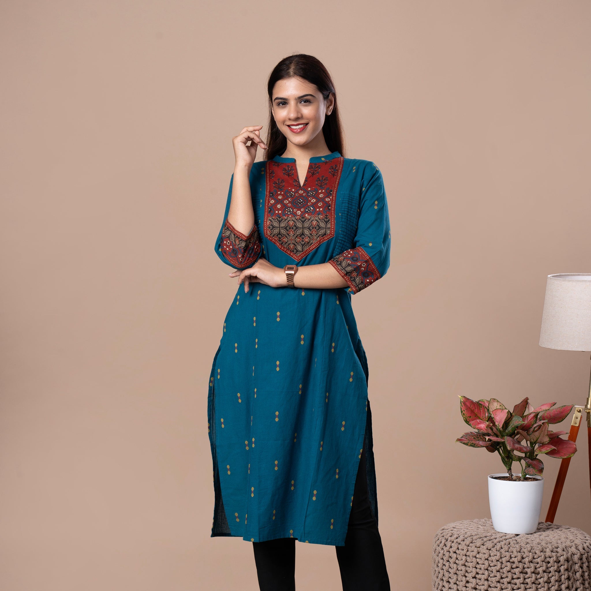 Ajrakh Handloom Cotton Kurta - Blue