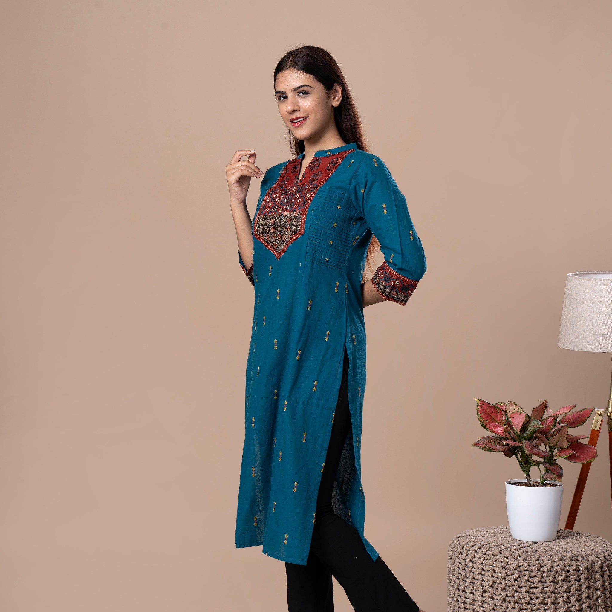 Ajrakh Handloom Cotton Kurta - Blue