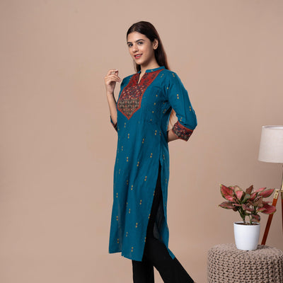 Ajrakh Handloom Cotton Kurta - Blue