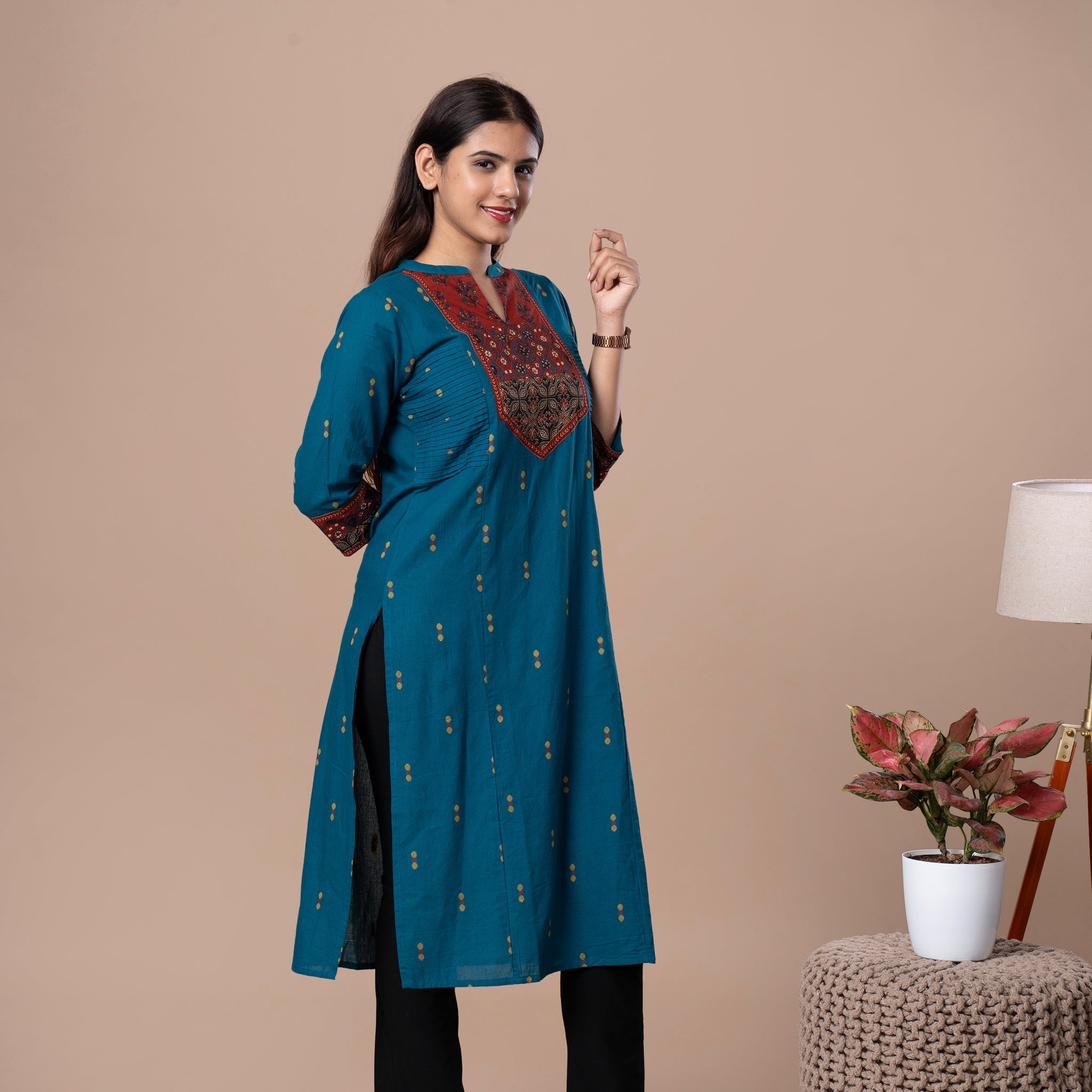 Ajrakh Handloom Cotton Kurta - Blue