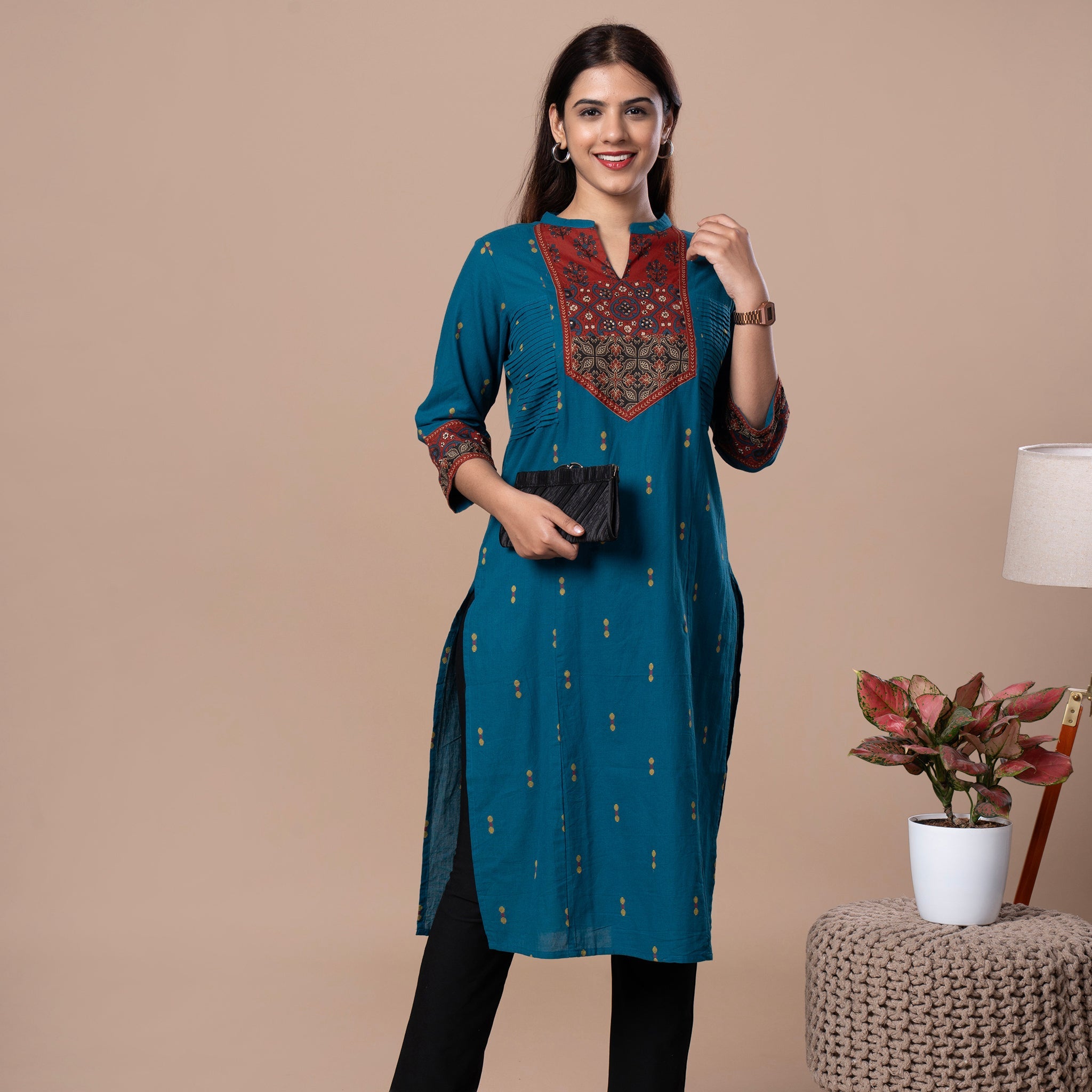 Ajrakh Handloom Cotton Kurta - Blue