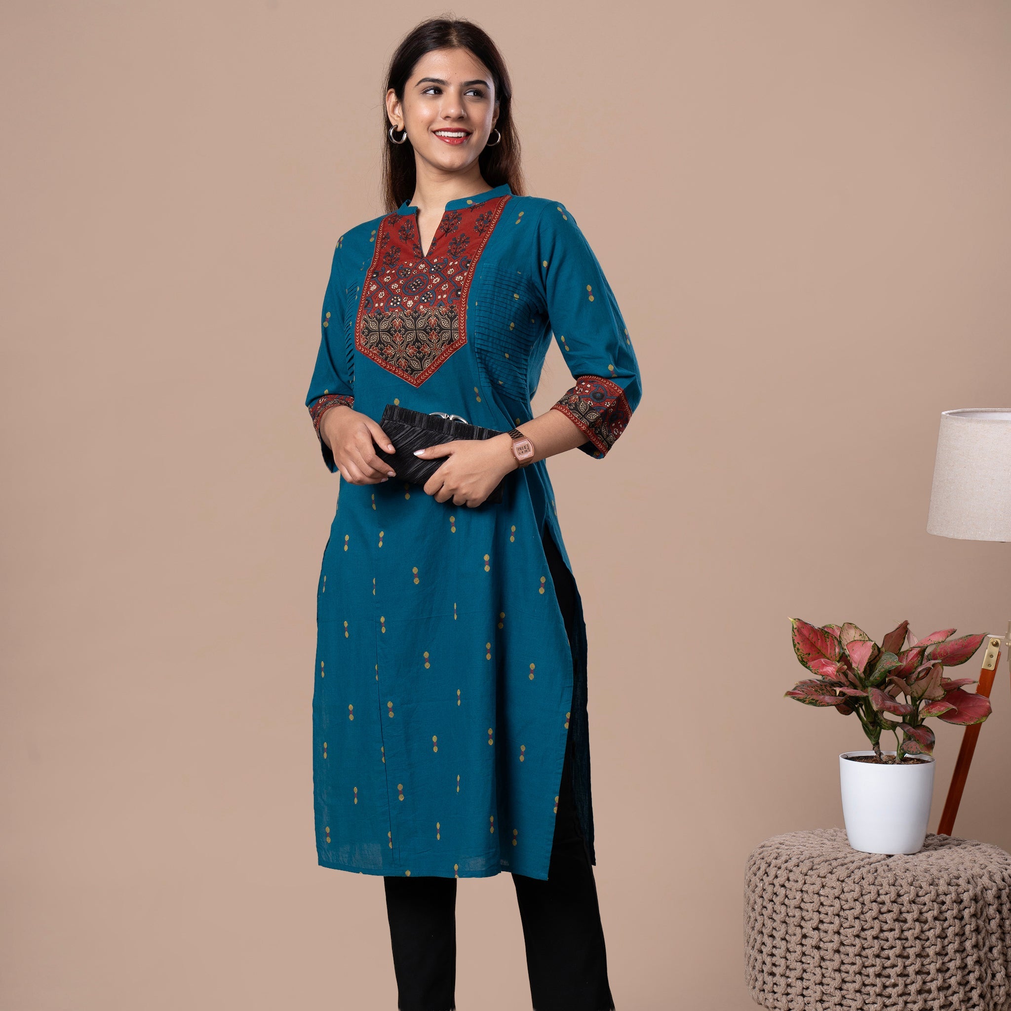 Ajrakh Handloom Cotton Kurta - Blue