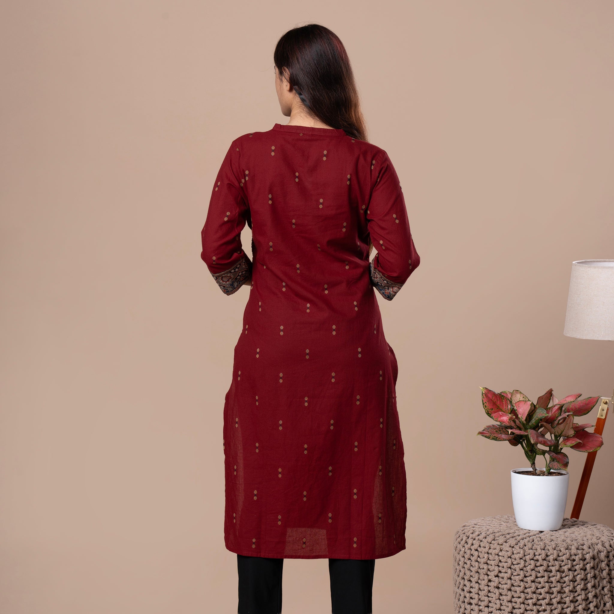 Ajrakh Handloom Cotton Kurta - Maroon
