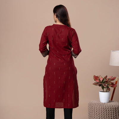 Ajrakh Handloom Cotton Kurta - Maroon