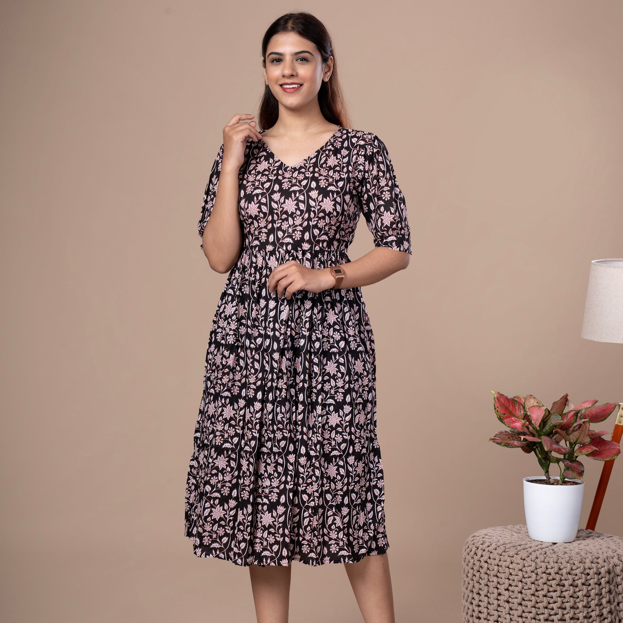 Bagru Print Cotton One Piece Dress