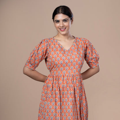 Bagru Print Cotton One Piece Dress