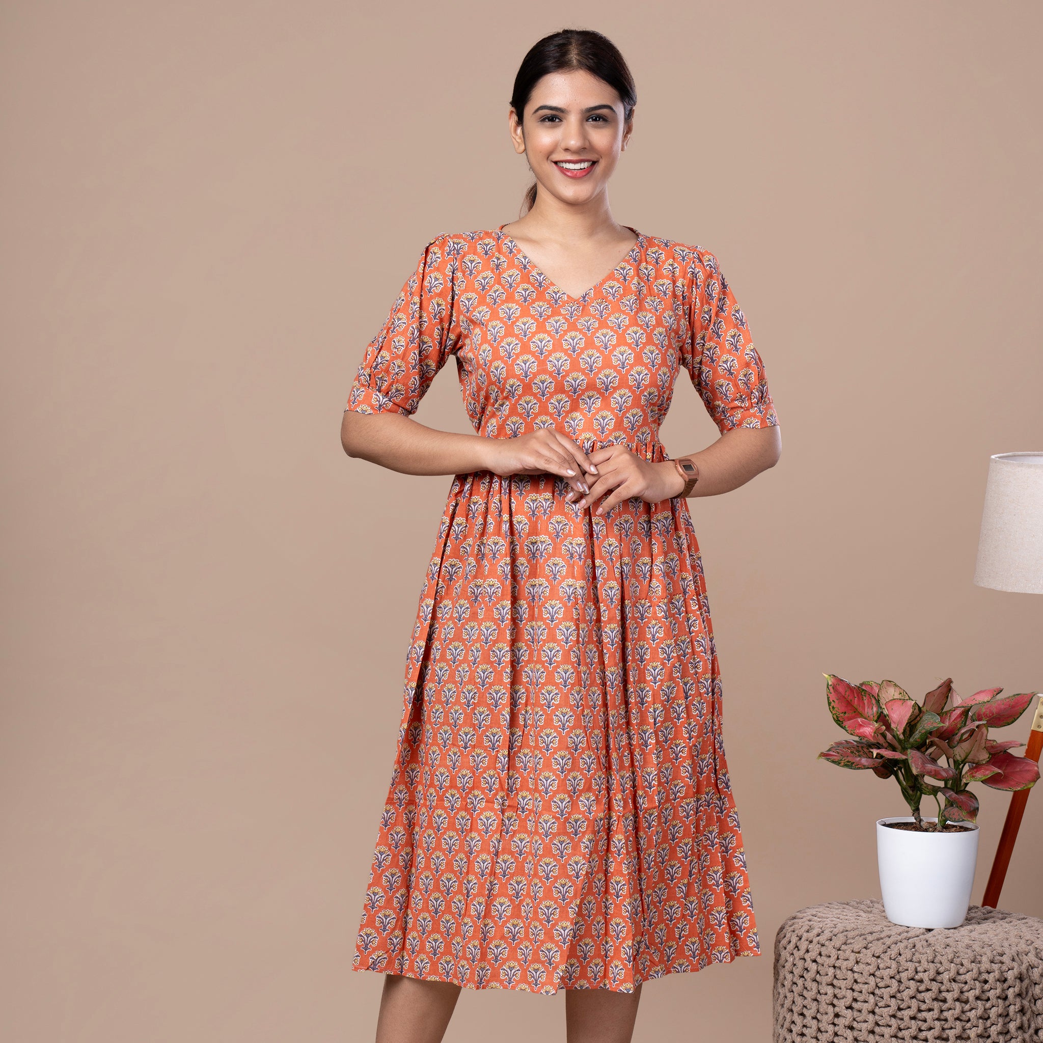 Bagru Print Cotton One Piece Dress
