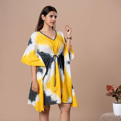 Shibhori Cotton Kaftan Tunic - Yellow