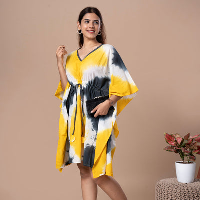 Shibhori Cotton Kaftan Tunic - Yellow