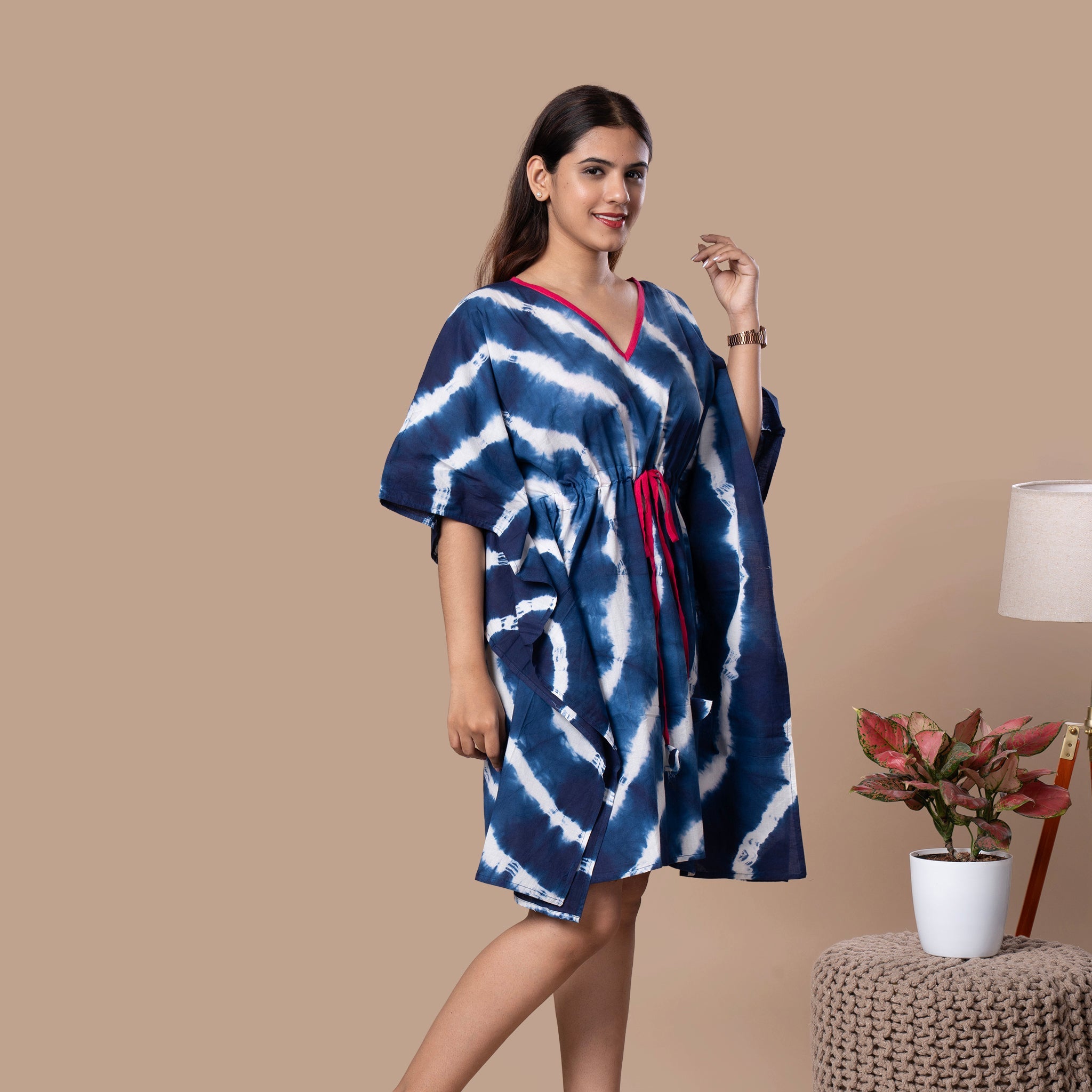 Shibhori Cotton Kaftan Tunic - Indigo