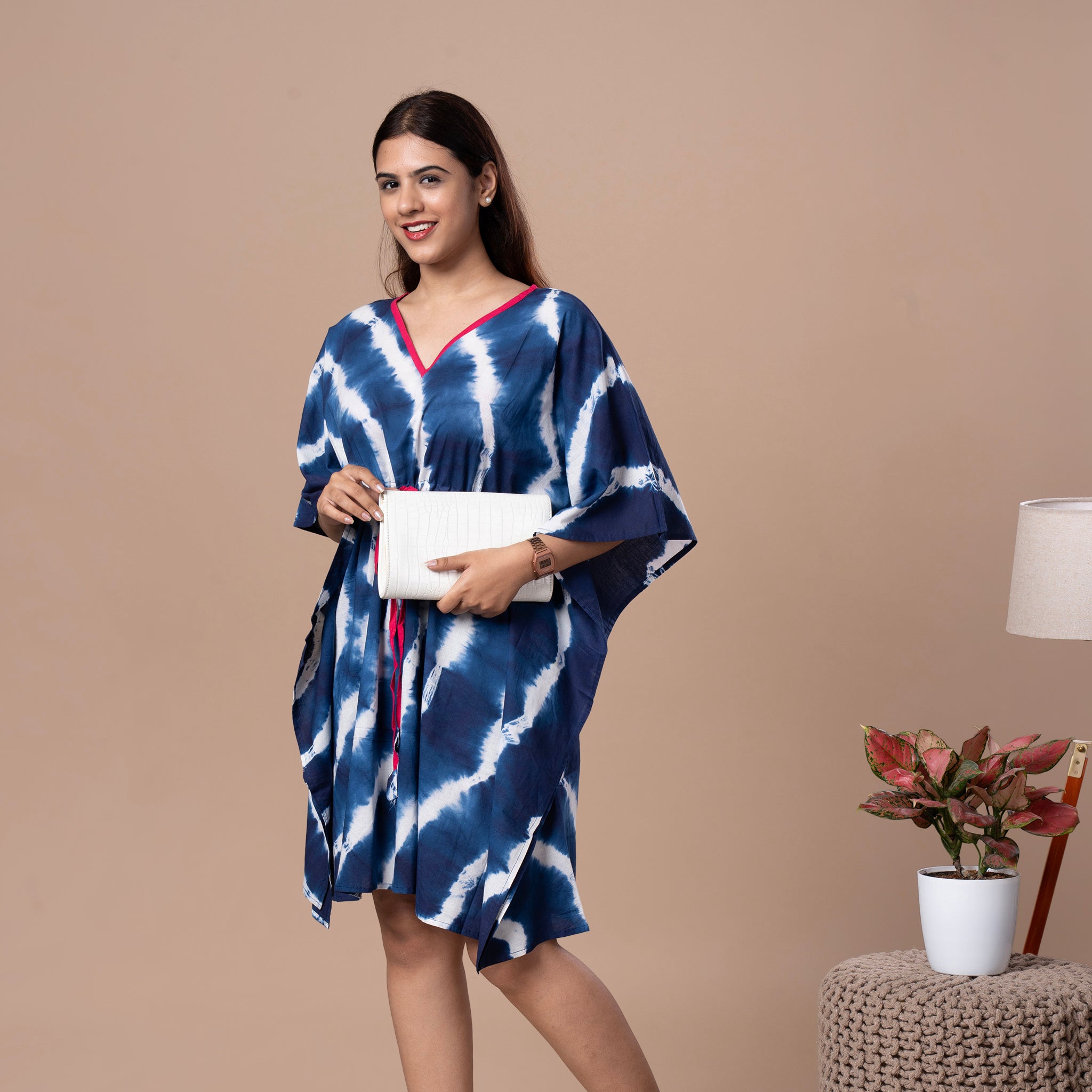 Shibhori Cotton Kaftan Tunic - Indigo