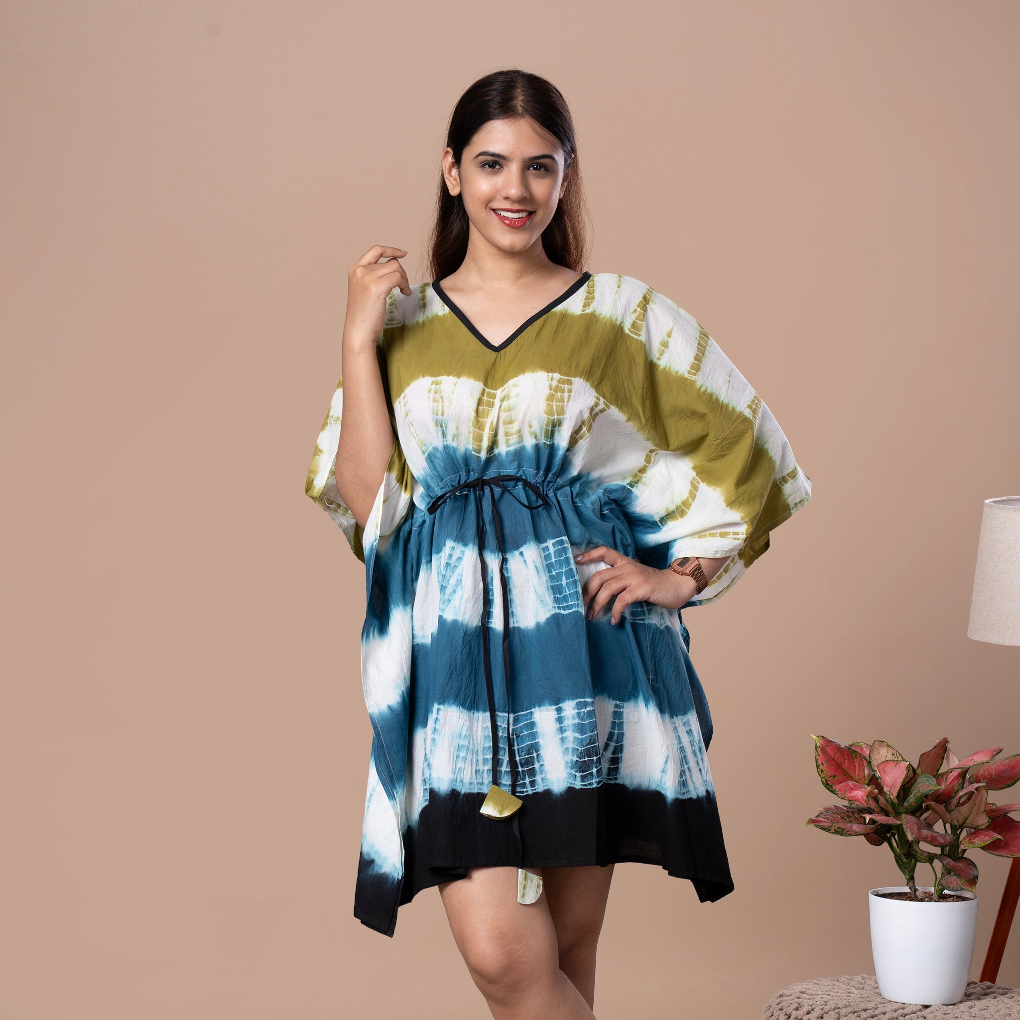 Shibhori Cotton Kaftan Tunic - Green