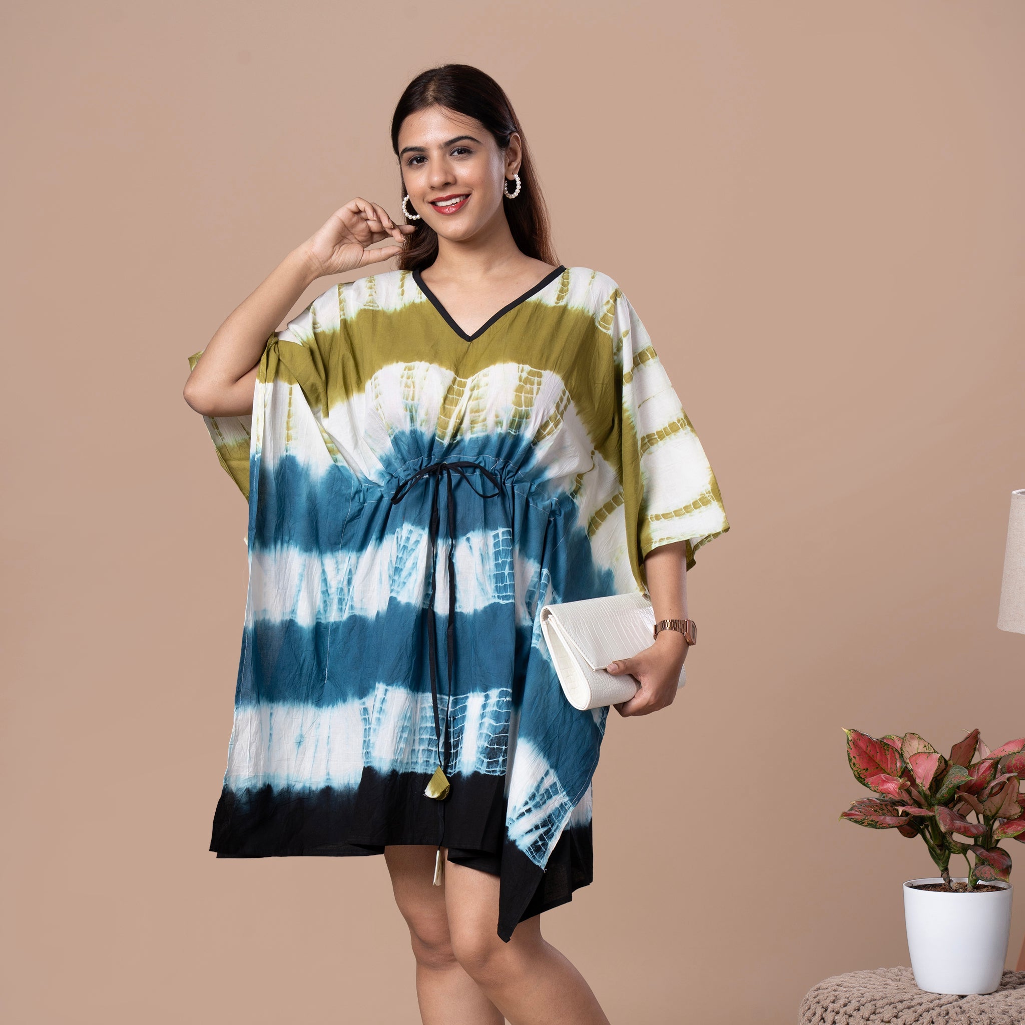Shibhori Cotton Kaftan Tunic - Green