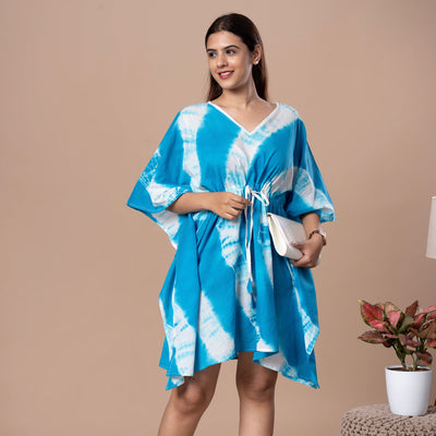 Shibhori Cotton Kaftan Tunic - Blue