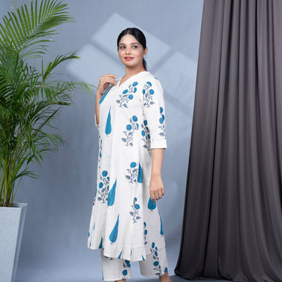 Cotton A Line V Neck Kurta Pallazo Set With 2 Pockets