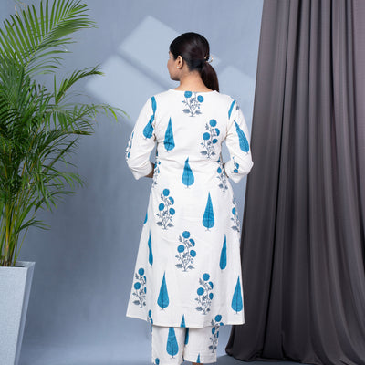 Cotton A Line V Neck Kurta Pallazo Set With 2 Pockets