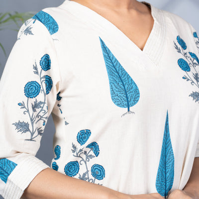 Cotton A Line V Neck Kurta Pallazo Set With 2 Pockets