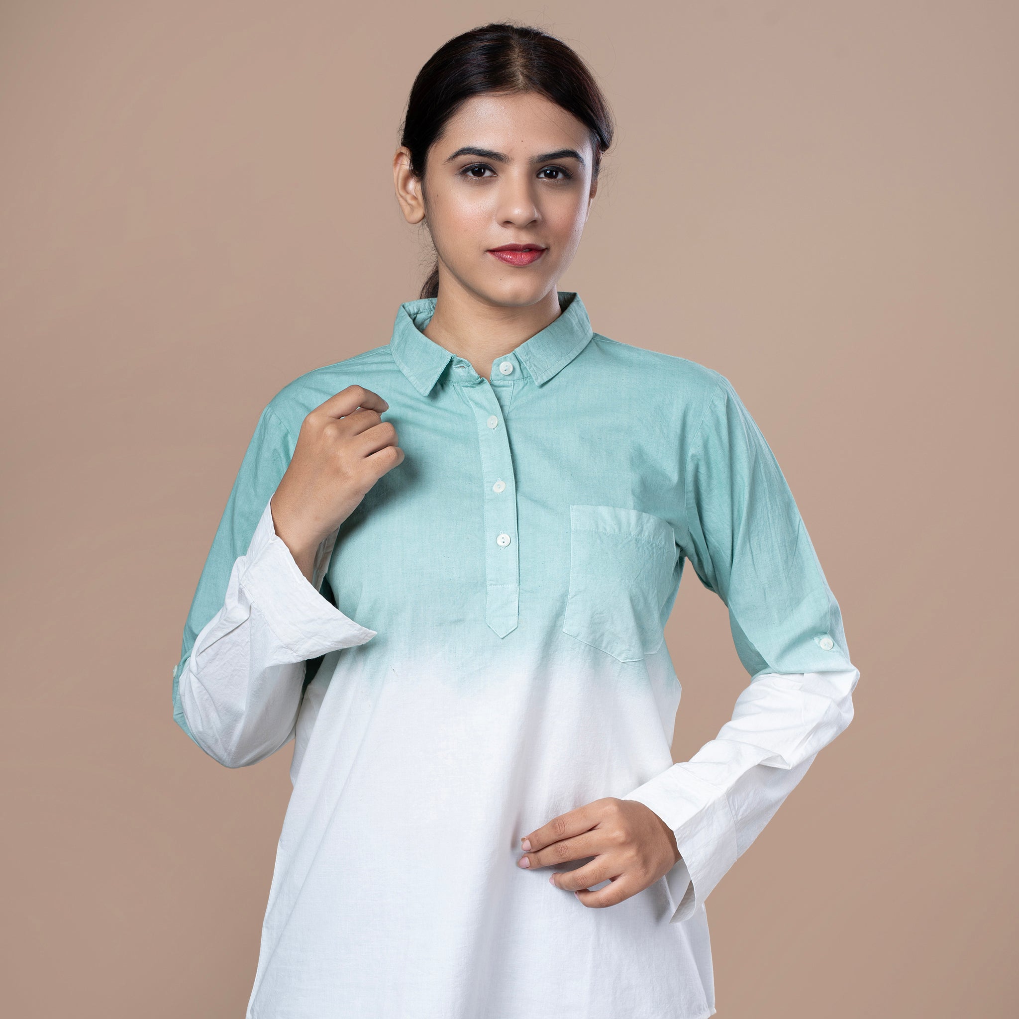 Solid Cotton Linen Shirt Style Tunic