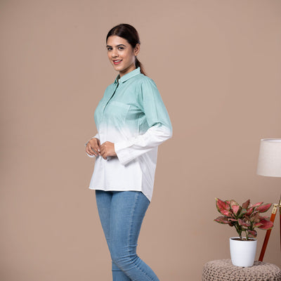 Solid Cotton Linen Shirt Style Tunic - Green