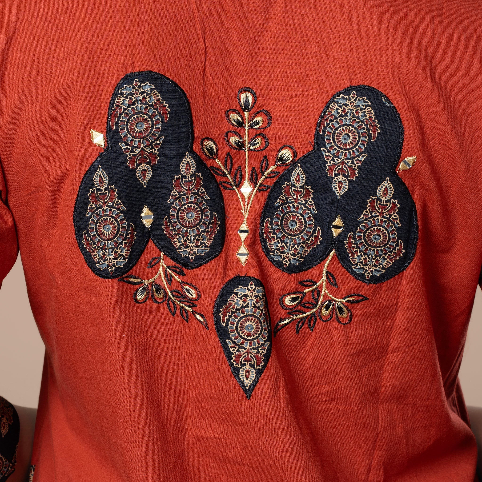 Ajrakh Cotton Kurta Pant Dupatta Set - Rust