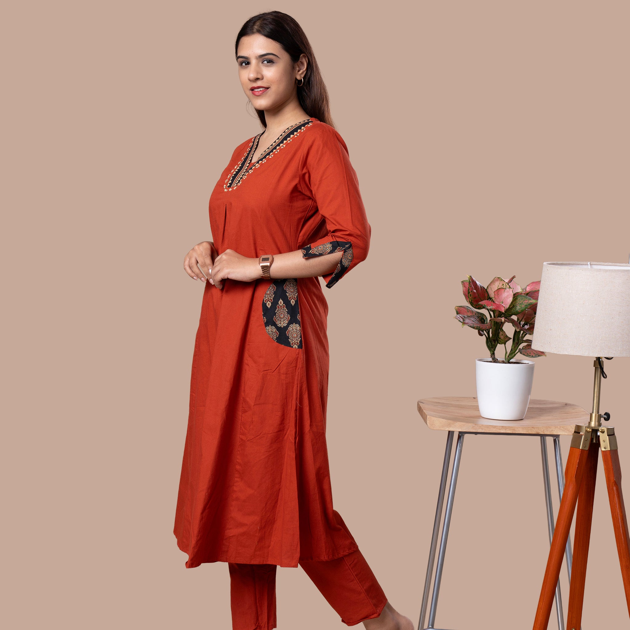 Ajrakh Cotton Kurta Pant Dupatta Set