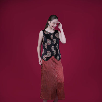 Ajrakh Mashru Silk Skirt Top Set