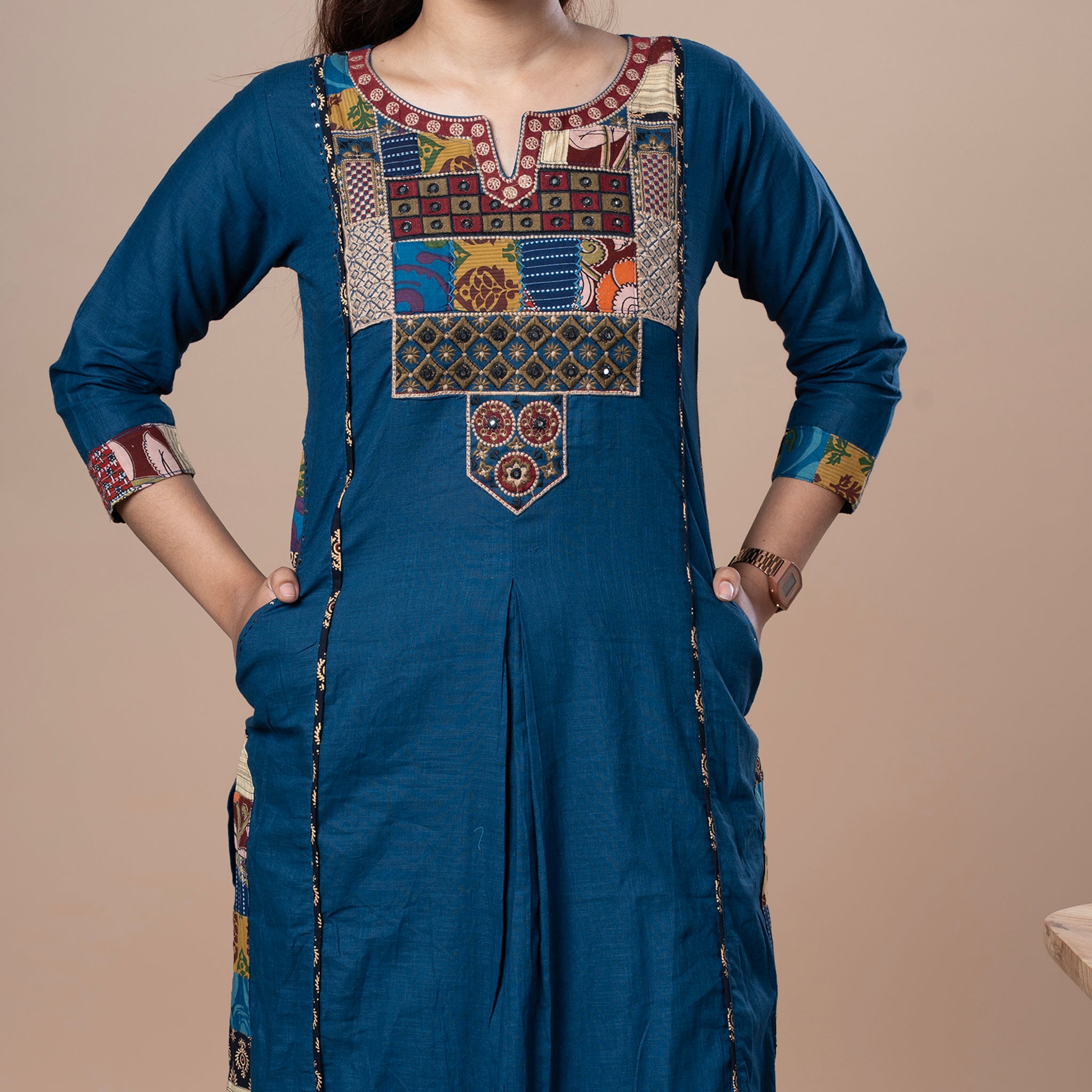 Ajrakh Cotton Kurta Pant Dupatta Set