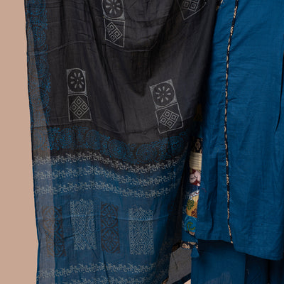 Ajrakh Patchwork Cotton Kurta Pant Dupatta Set