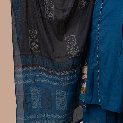 Ajrakh Cotton Kurta Pant Dupatta Set