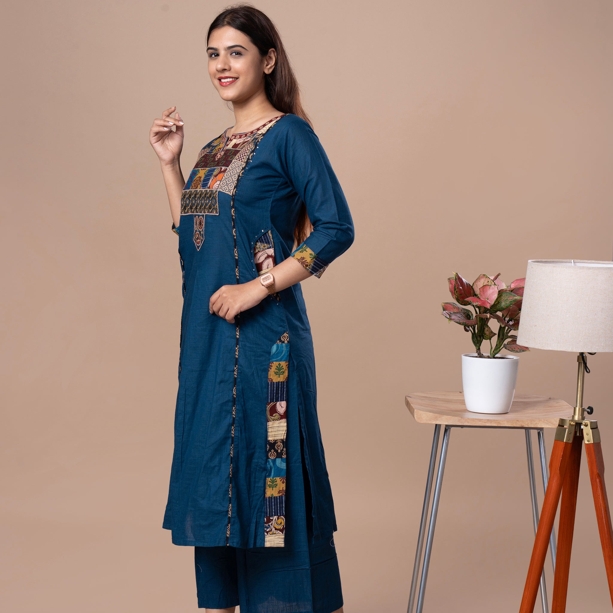 Ajrakh Cotton Kurta Pant Dupatta Set