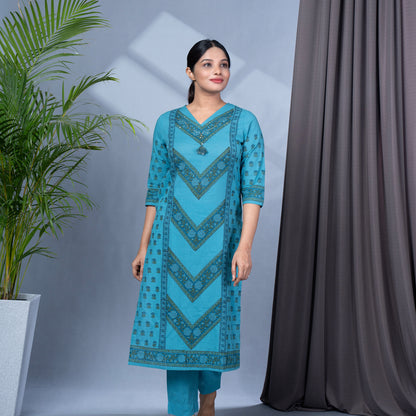 Jaipur Cotton Block Print Kurta Pant Dupatta Set