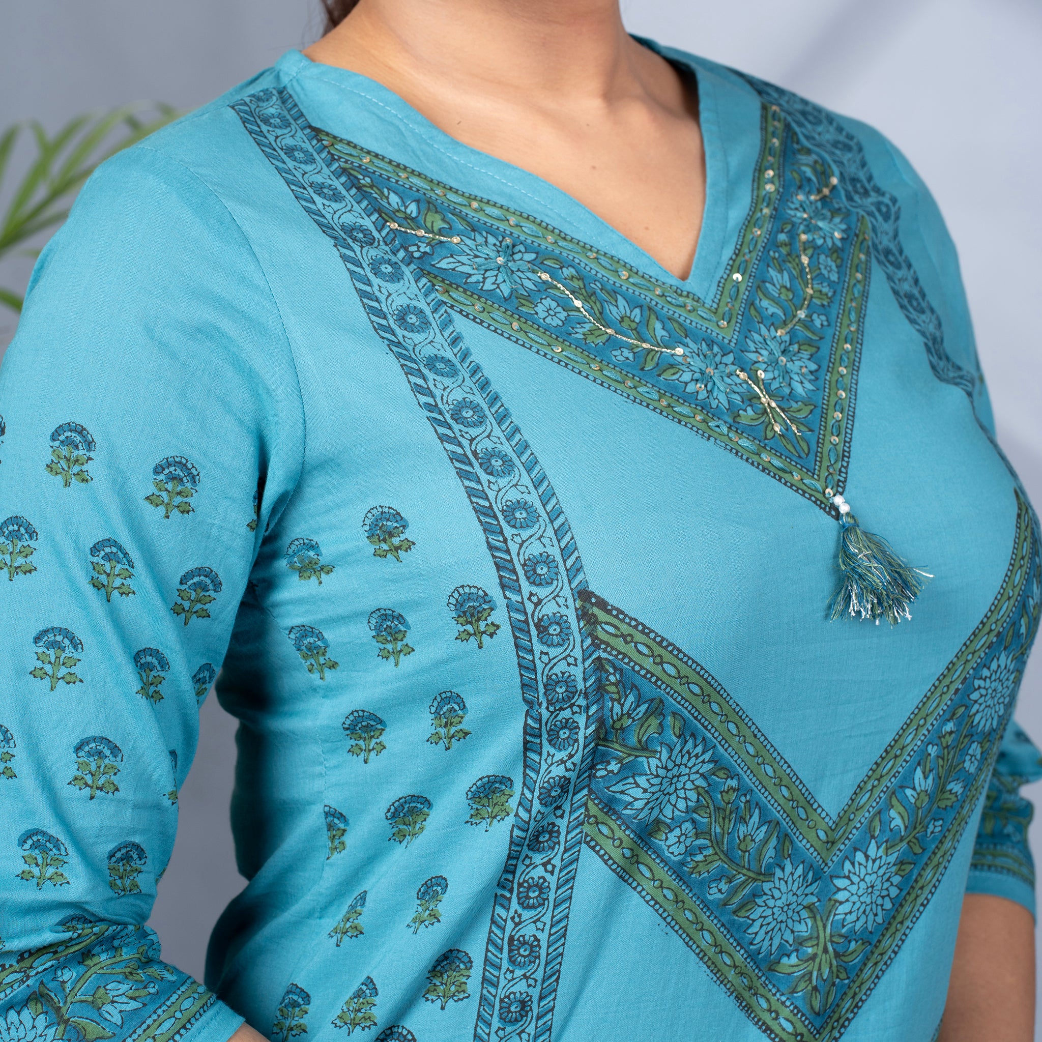 Jaipur Cotton Block Print Kurta Pant Dupatta Set