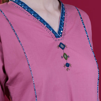 Hand-Block Cotton Panel Kurta Pant Dupatta Set