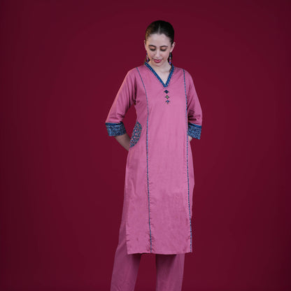 Hand-Block Cotton Panel Kurta Pant Dupatta Set