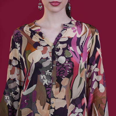 Digital Natural Crepe Silk Tunic - Violet