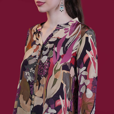 Digital Natural Crepe Silk Tunic - Violet