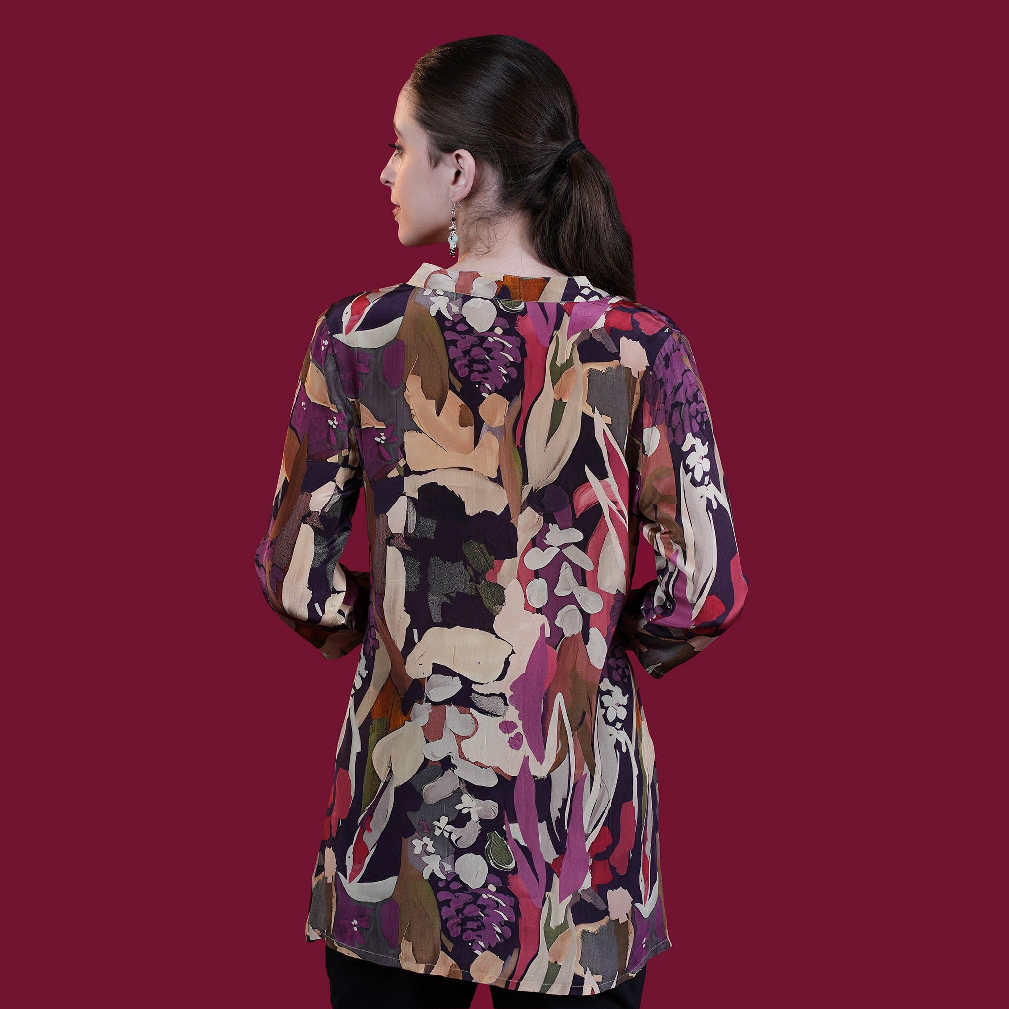 Digital Natural Crepe Silk Tunic - Violet