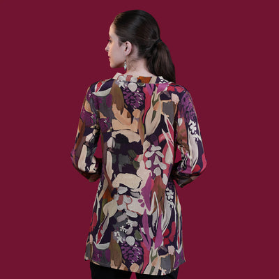 Digital Natural Crepe Silk Tunic - Violet