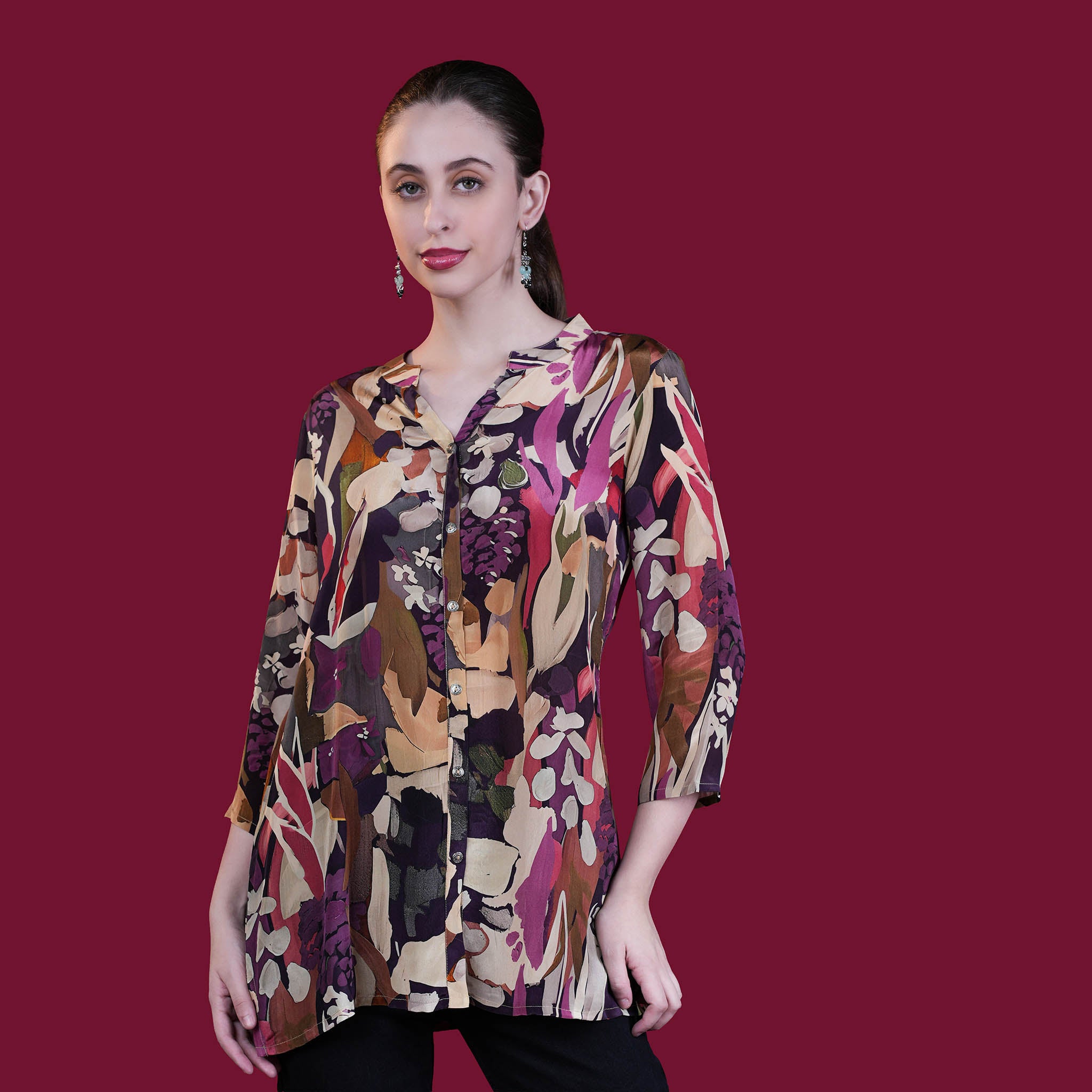 Digital Natural Crepe Silk Tunic