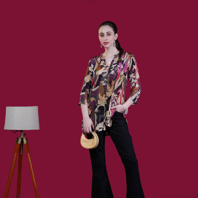 Digital Natural Crepe Silk Tunic - Violet