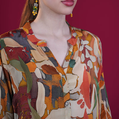 Digital Natural Crepe Silk Tunic - Mustard