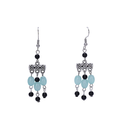 Light Blue And Black Bohemian Glass Bead Dangler Earring