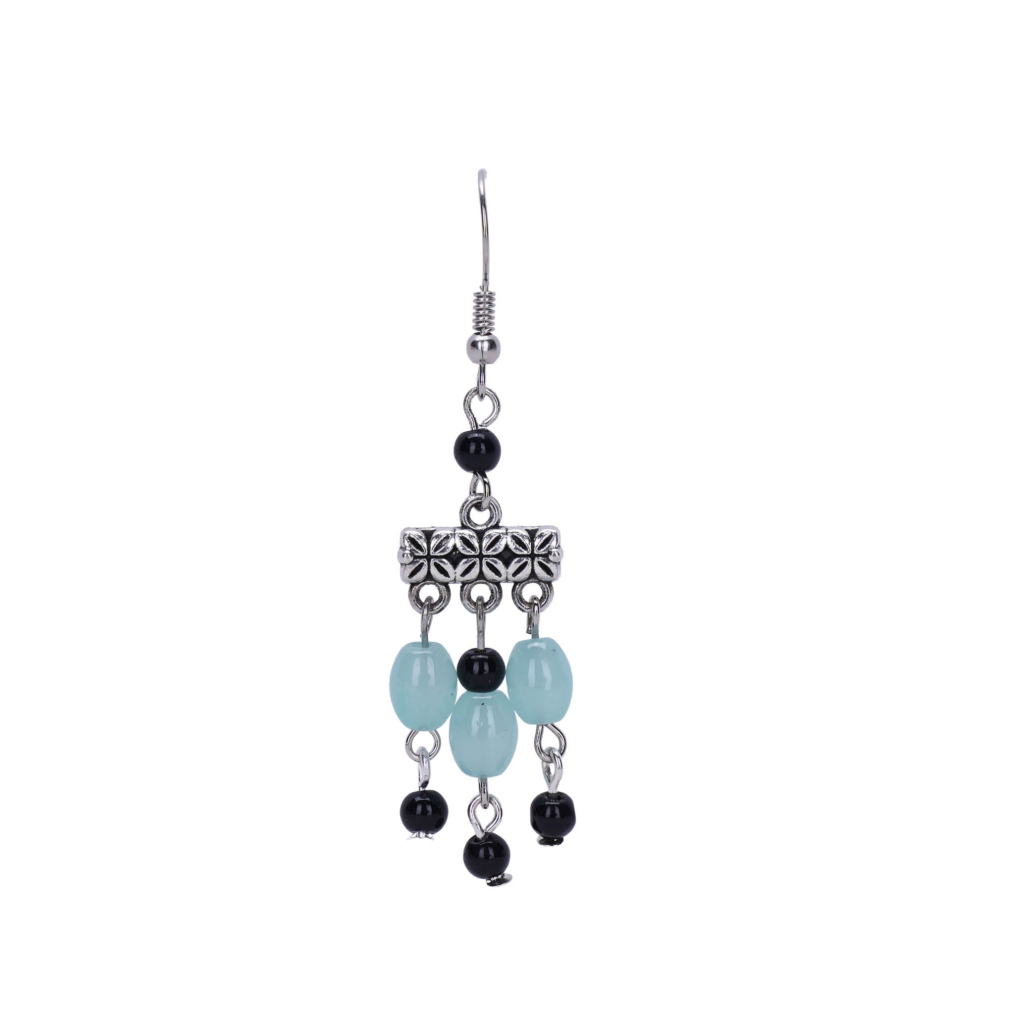 Light Blue And Black Bohemian Glass Bead Dangler Earring