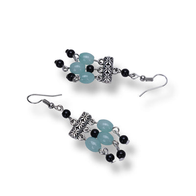 Light Blue And Black Bohemian Glass Bead Dangler Earring