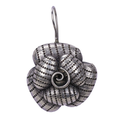 Contemporary Floral Oxidised German Silver Hook Earring